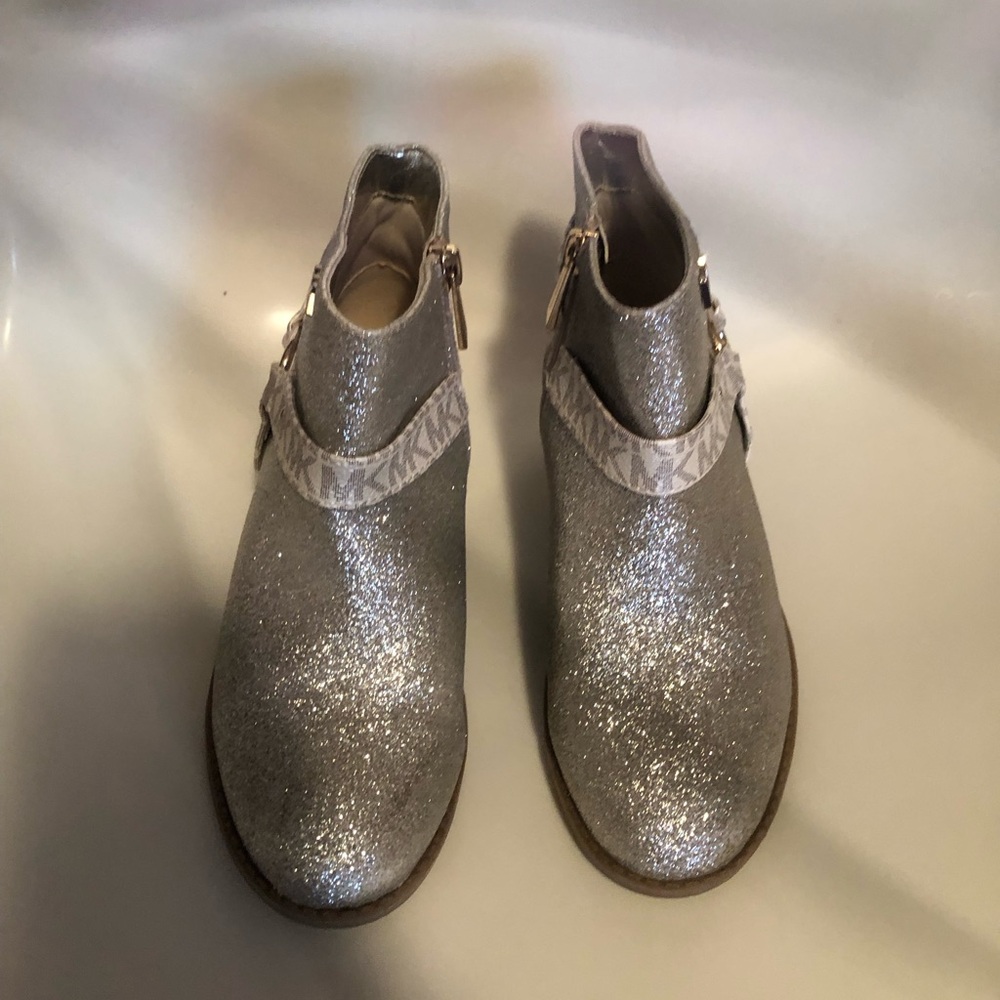 Michael Kors Kids Silver Glitter Ankle Boots with MK Strap